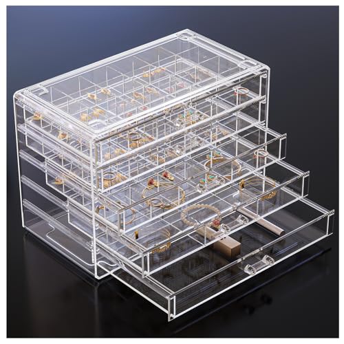 ProCase Acrylic Earrings Holder Organizer Box, Large Clear Earring Jewelry Storage Transparent Stackable Drawers Jewelry D...