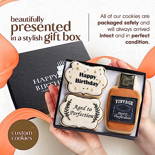 Happy Birthday Gift Basket Custom Sugar Cookies - Happy Birthday Cookies in Gift Box, Hand Decorated Kosher Treats for Me...