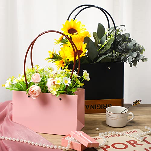 Teling 12 Pcs Kraft Flower Gift Bags Graduation Bouquet Paper Bags with Handle Waterproof Empty for Flowers Rectangle Flor...