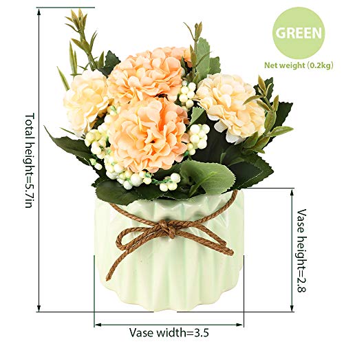 SUPNIU Artificial Hydrangea Bouquet with Small Ceramic Vase Fake Silk Variety Flower Balls Flowers Decoration for Table Ho...