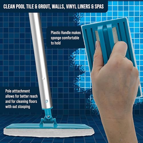 U.S. Pool Supply Hand-Held and Pool Pole Attachment Scrub Brushes - Surface Scrubbing Scouring Sponge Pads - Clean Pool Ti...
