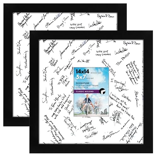 Americanflat 14x14 Wedding Signature Frame - Set of 2 - Use as 5x7 Frame with Mat or Display 14x14 Photos Without Mat - Si...