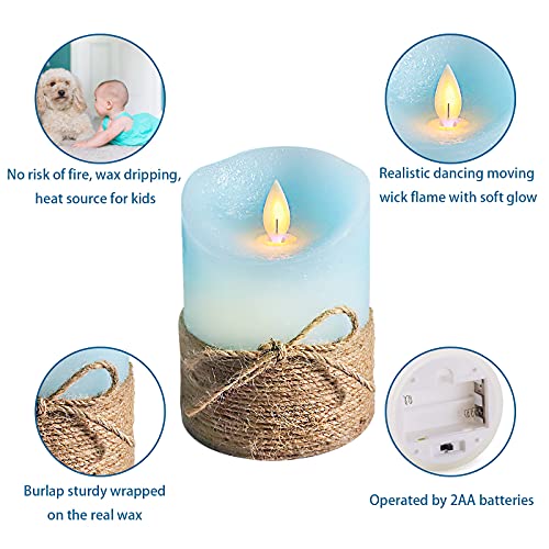 PETRISTRIKE Ocean Blue Flameless Candles, Nautical Themed Led Pillar Candles with Remote & Timer, Decorative Flickering Ca...