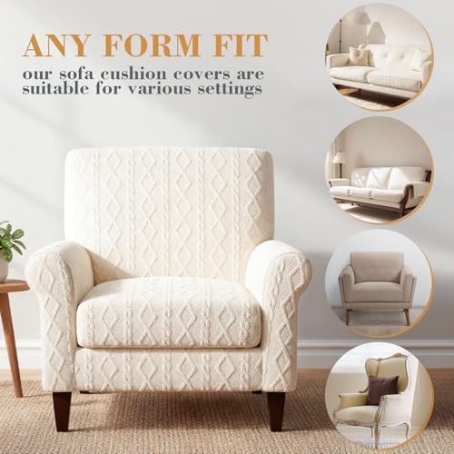 Gilprop 3 Pcs Couch Cushion Covers for Sofa Stretch Jacquard Cable Knit Seat Cover Washable Sofa Slip Covers with Elastic ...