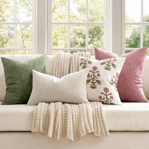 MIULEE Decorative Throw Pillow Covers 24x24 Pack of 2 Sage Green Spring Couch Pillow Covers Soft Cozy Textured Chenille Pi...