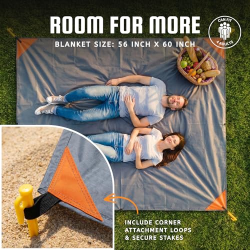 BROWNTREK Pocket Blanket (Water Resistant) - Ultralight Sand Proof Beach Mat for Hiking, Festivals, & Travel - Compact Gro...