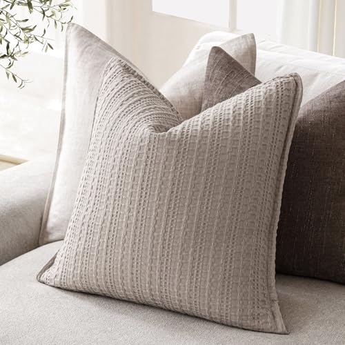 Foindtower Set of 2 Decorative Cotton Waffle Weave Throw Pillow Covers Euro Shams Cushion Covers Accent European Pillowcas...