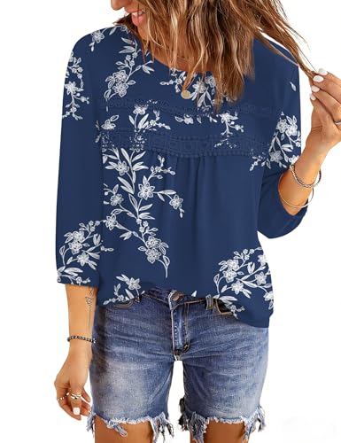Ivicoer 3/4 Length Sleeve Womens Tops Crewneck Dressy Casual Chiffon Blouses Flowy Lace Boho Clothing Trendy 2026