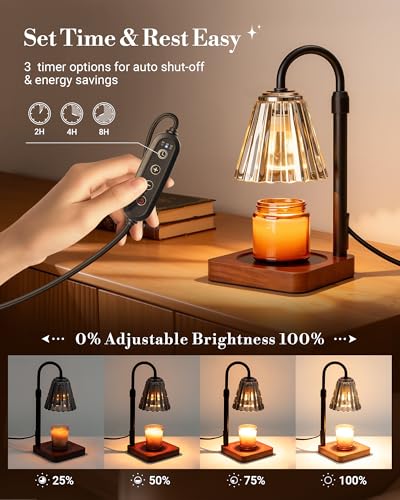 Marycele Black Candle Warmer Lamp with Timer & Dimmer Adjustable Height for Candle Jars, Mothers Day Gifts for Mom Birthda...