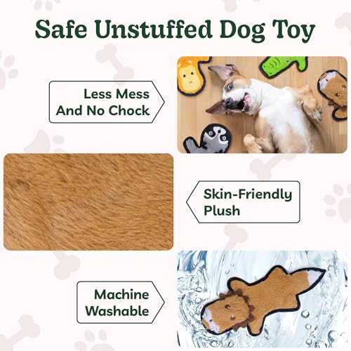 SHARLOVY No Stuffing Dog Toys Crinkle Squeaky, Long Lasting Chews for Aggressive, Durable Plush Dog Puppy Chew Toys for Te...