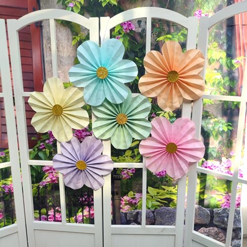Mybbshower 12 inch Paper Flower for Wedding Fan Photo Backdrop Bridal Shower Birthday Party Decorations Pack of 6 (Pastel ...
