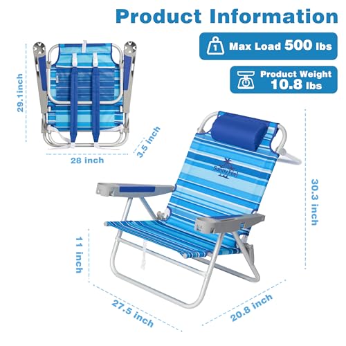 SUNNYFEEL Extra Wide 28" Low Beach Chair 5 Position Lay Flat, XL Oversized Portable Folding Camping Chairs with Cup Holder...