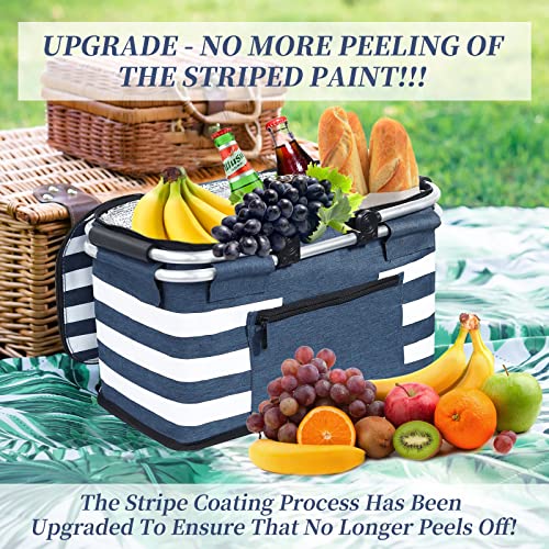 KEFOMOL Insulated Picnic Basket,Leak-Proof Collapsible Cooler Bag,26L Grocery Basket with Lid,2 Sturdy Handles,Storage Bas...