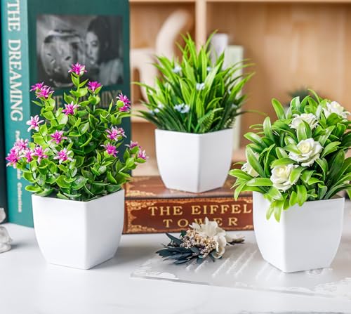 Der Rose 4 Pack Small Fake Flowers Plants Spring Decorations for Centerpiece Table Decorations Desk Home Bathroom Office D...