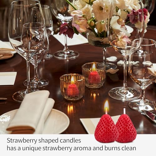 9 Pack Strawberry Shaped Scented Candles, Red Mini Soy Wax Fruit Aroma Decorative Candles, Realistic Strawberry Design for...