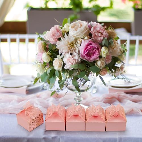 KAZIPA 50pcs Laser Cut Butterfly Favor Boxes, 2.6" x 2.6" x 1.6" Floral Gift Box for Bridal Shower Anniversary Wedding Par...