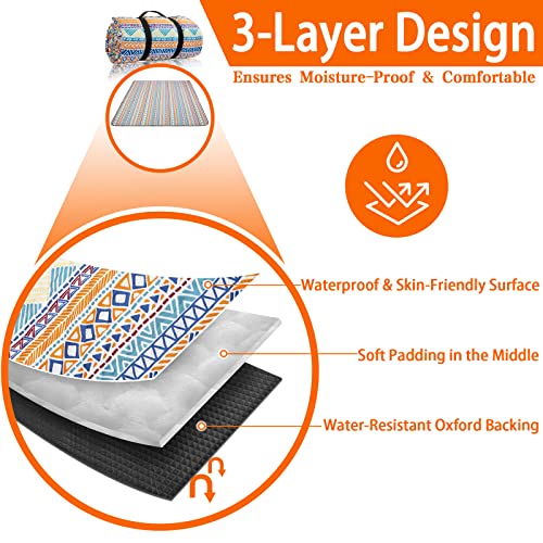 PY SUPER MODE Picnic Blankets Extra Large, Waterproof Foldable Outdoor Beach Blanket Oversized 83x79” Sandproof, 3-Layer P...
