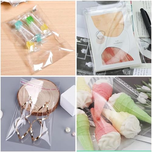 LonlyEagle 200 Pcs 5-1/2'' x 7-1/2'' Self Sealing Cellophane Bags，Clear Cellophane Cello Bags，Fit 5 X 7 Inch Cards Photos，...