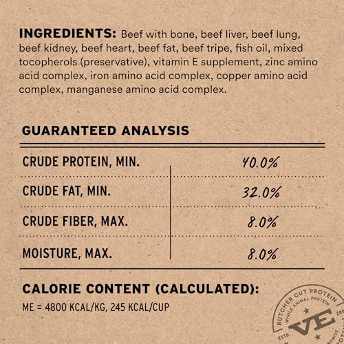 Vital Essentials Freeze Dried Dog Food, Raw Beef Crunchy Mini Nibs | Complete Meal or Topper | 96% Beef, Organs & Bone | L...