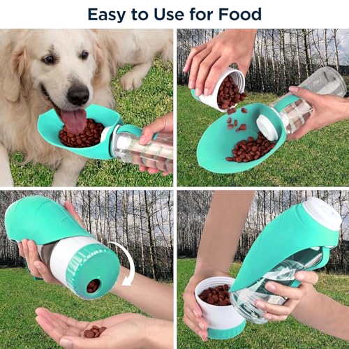 Uppetly Dog Water Bottle, Pet Water Bottle with Food Container and Drinking Feeder, Leak Proof, BPA-Free, Portable Foldabl...