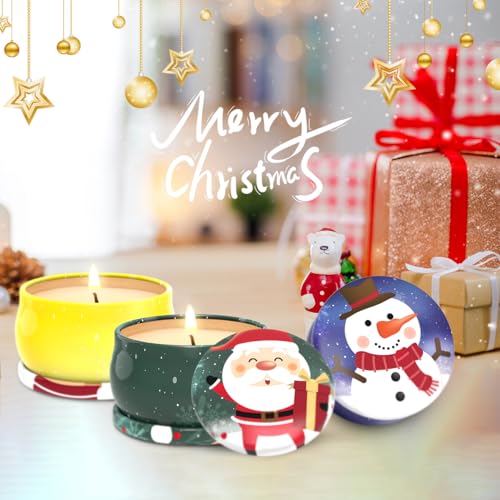 Set of 3 Small Christmas Soy Wax Scented Candles Gift Set for Women, Santa Claus Snowman and Elk Deer with Apple&Cinnamon,...