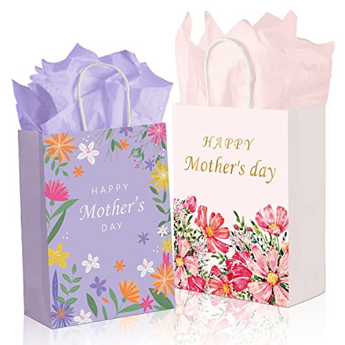 BLEWINDZ 32 Pcs Mother's Day Bags with 32 Pcs Tissue Papers, 8.7” Small Happy Mothers Day gift Bag Bulk with Handle for th...