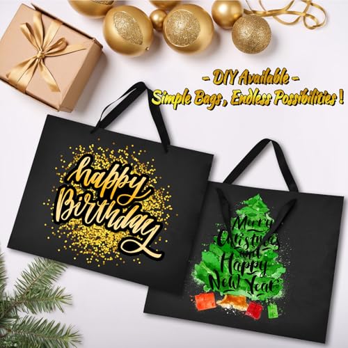 GEGIBOA Black Gift Bags With Handles 6 Pcs, 12.5x4.5x11 Inch Sturdy Kraft Paper Gift Bags, Bulk for Wedding, Party, Birthd...
