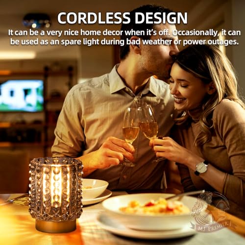 Battery Operated Lamp with Timer, Mini Crystal Table Lamps for Home Decor, Small Cordless Lamp for Areas No Outlets, Glass...
