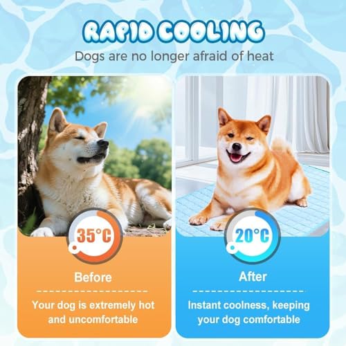 Dog Cooling Mat, Pet Cooling Mats, Summer Cool Pads Pet Mat Outdoor for Dogs & Cats, Machine Washable (Blue, L: 70×55 cm |...