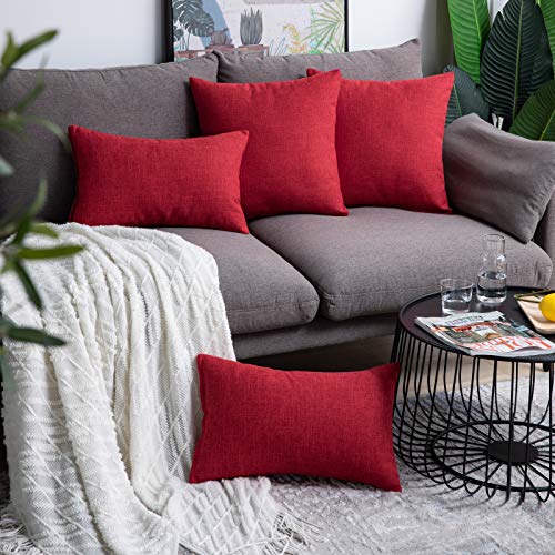Anickal Red Pillow Covers 20x20 inch for Christmas Day Decor Set of 2 Rustic Linen Holiday Decorative Square Throw Pillow ...