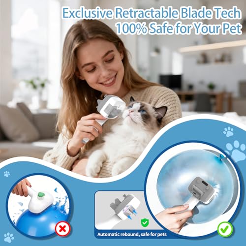 Pet Steam Brush for Dogs & Cats,5-in-1 Self-Cleaning Dog Steam Brush with 3 Swap-in Heads (Grooming, Dematting, Desheddin...