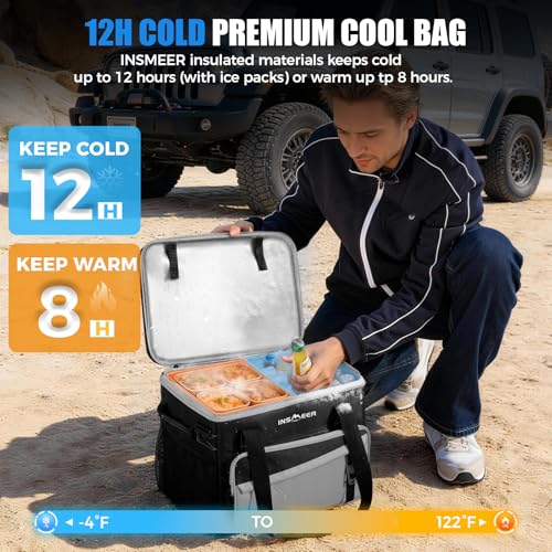 INSMEER Soft Cooler Bag with Hard Shell & 4 Cup Holders, 55 Cans 40L Collapsible Soft Sided Cooler, 100% Leakproof Insulat...