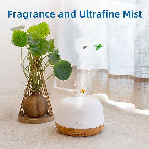 ASAKUKI Essential Oil Diffuser, 300ml Ultrasonic Aromatherapy Oil Humidifier with 7 Colors LED Lights, 2 Mist Mode for Hom...