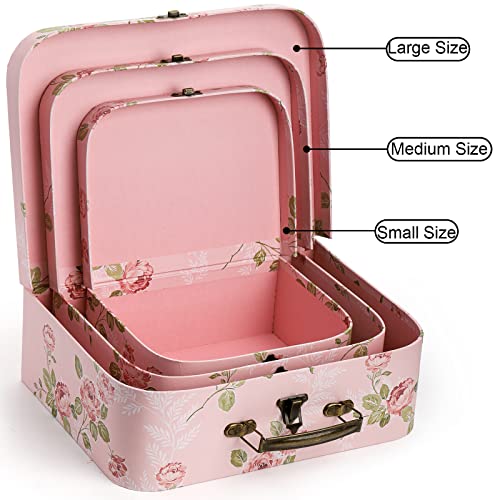 Fasmov 3 Pack Paperboard Suitcases Storage Box Decorative Storage Boxes Gift Boxes With Lids for Photo Storage Home Decora...