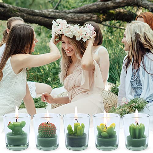12 Pcs Decorative Succulent Cactus Tealight Candle Set - Handmade Mini Glass Holders, Decorative Votive Candles for House-...