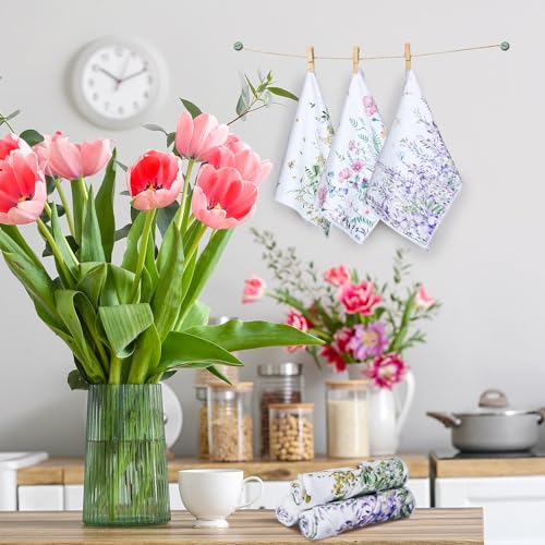Redbaker 6 Pcs Floral Kitchen Towels Wildflower Print Dish Towels for Kitchen Absorbent Flower Butterfly Hand Decorative S...
