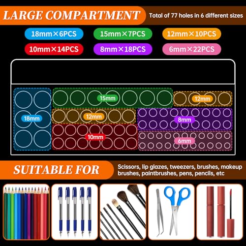 HESHUYU Acrylic Paint Brush Holder 77 Holes and Multi-functional Compartment Paintbrush Organizer Artist Brush Holder Pain...