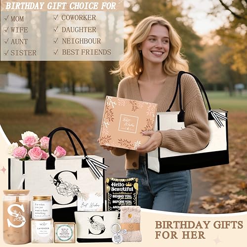Lepiche Birthday Gifts for Women, Monogrammed Initial Gift for Teacher Wife Mom, Tote Bag