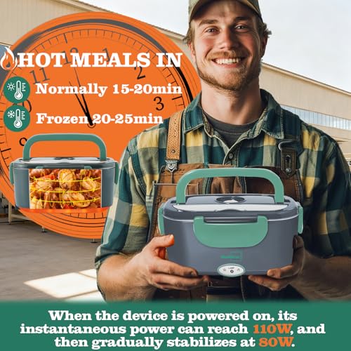 Buddew Electric Heated Lunch Box, 80W Fast Heating, 1.5L Food-Grade 304 Stainless Steel, 12V/24V/110V Portable Food Warmer...