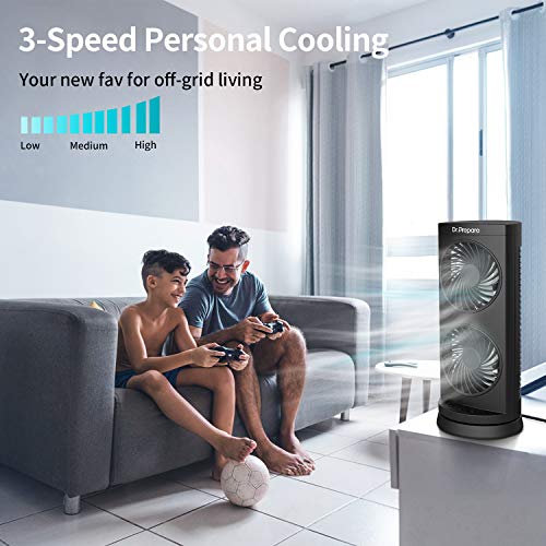 Dr. Prepare Desk Fan Tower Fan Cooling Fan, Portable Oscillating Fan with 3-Speed Options, Dual Air Circulation, 110° Osci...