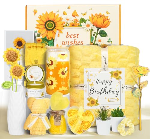 Mother's Day Gifts for Mom, 17pcs Relaxing Spa Gifts Set for Girls, Sisters, Mom, Sunflower Self-Care Package, Sending Sun...