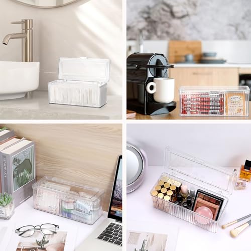 GUSHBIN Plastic Clean Pads Holder Rectangular Pad Dispenser for Makeup Desktop Organizer with Lid for Bathroom Vanity