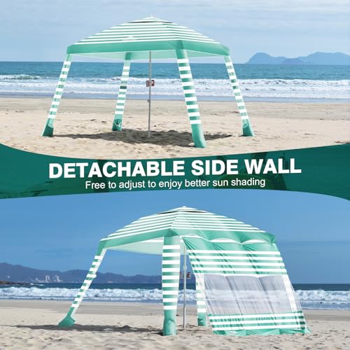Rhino Valley Beach Cabana, 8 * 8FT Beach Tent UPF50+ Protection, Easy Setup Beach Canopy Wind Resistant with Cup Holder, C...
