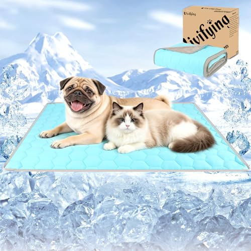Vivifying Cooling Blanket for Dogs, Reversible Ice Silk Dog Cooling Mat with Soft Plush Backing, Summer Pet Blanket Throw ...