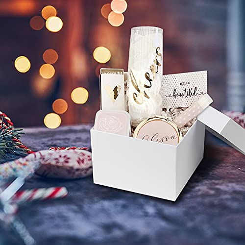 Briful Square Gift Boxes with Lids Set of 4 White Gift Box Assorted Sizes Nesting Gift Boxes for Presents Birthday Bridesm...