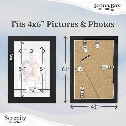 Icona Bay 4x6 Picture Frame w/Removable Mat for 3x5 Photo (Black), Sleek Modern Style Frame, Table Top or Wall Mount, Sere...