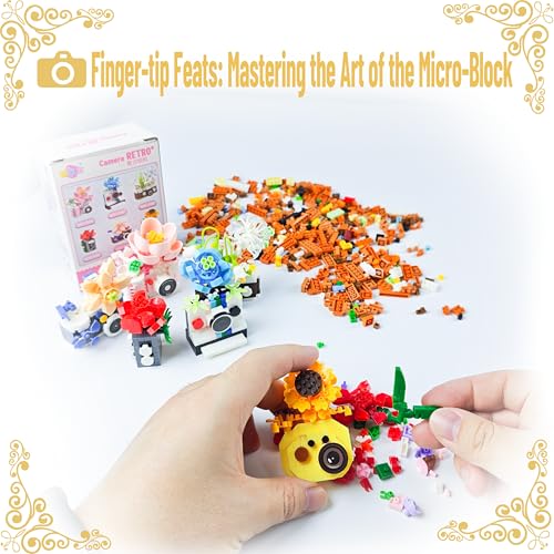 Gearblox 6 Set Mini Flower Cameras Micro Bricks Building Toy Set Collectible Cute Camera Miniature Toys Models Creative Gi...