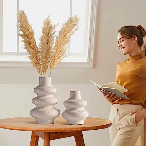 Ceramic Vases Set of 2-White Vase for Modern Home Decor, Flower Vases for Aesthetic Room Decor,Boho Decor Wedding Dinner T...