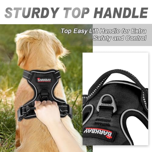 BARKBAY No Pull Dog Harness Front Clip Heavy Duty Reflective Easy Control Handle for Large Dog Walking(Black,L)