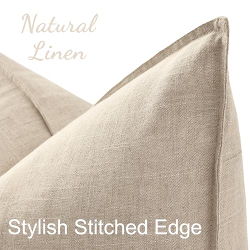 decorUhome Summer Decorative Linen Throw Pillow Covers 20x20 Inch Set of 2 Natural Beige Pillow Covers with Flange Edges S...